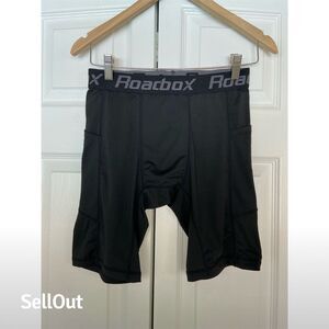 Roadbox Men's Compression Boxer Briefs Black M with Side Pockets